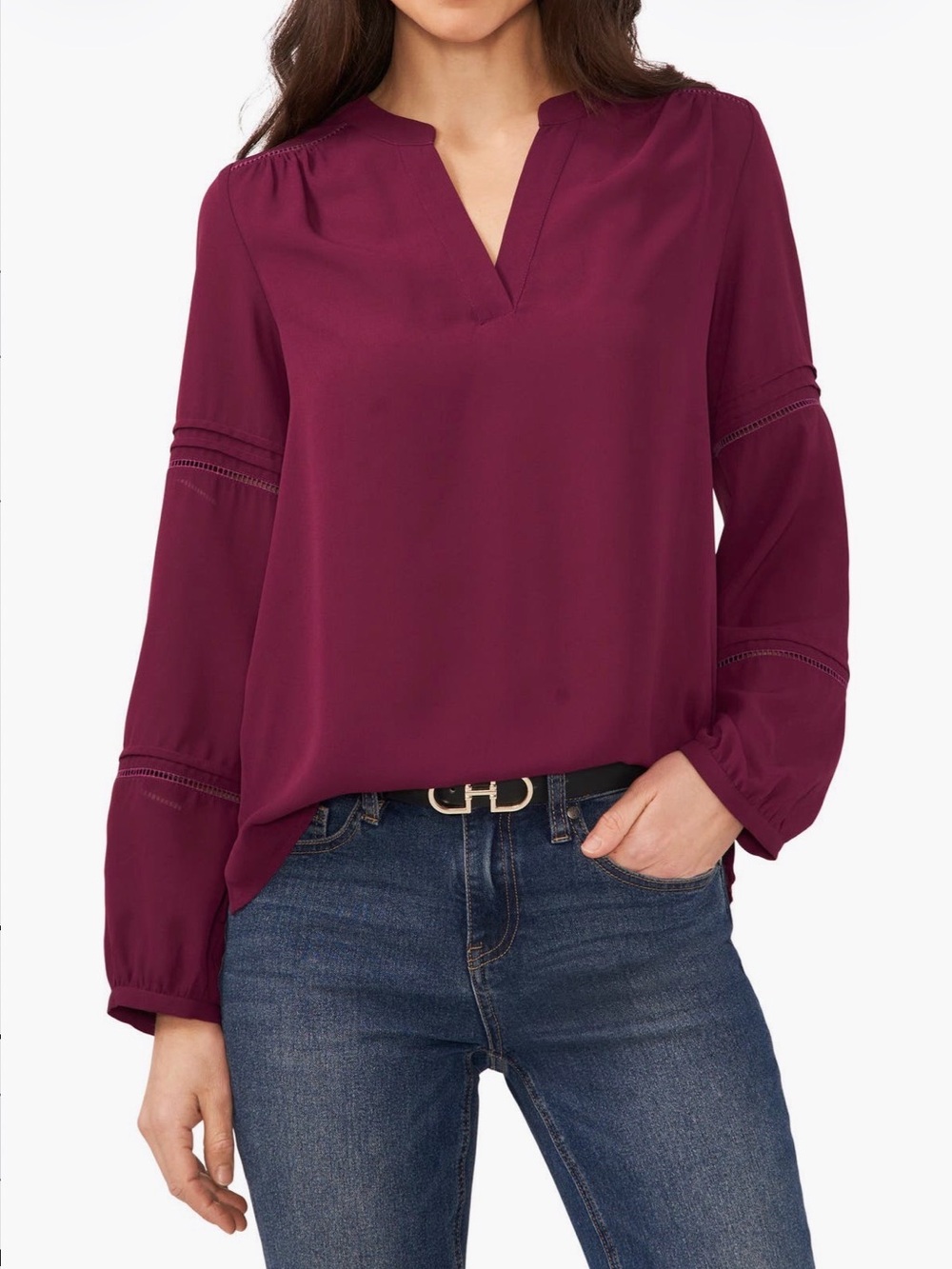 Vince Camuto Women’s Split-Neck Long Sleeve Blouse Like New Sz medium